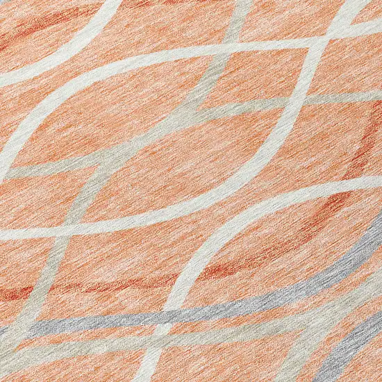 8' Peach Orange And Gray Round Abstract Washable Indoor Outdoor Area Rug Photo 9