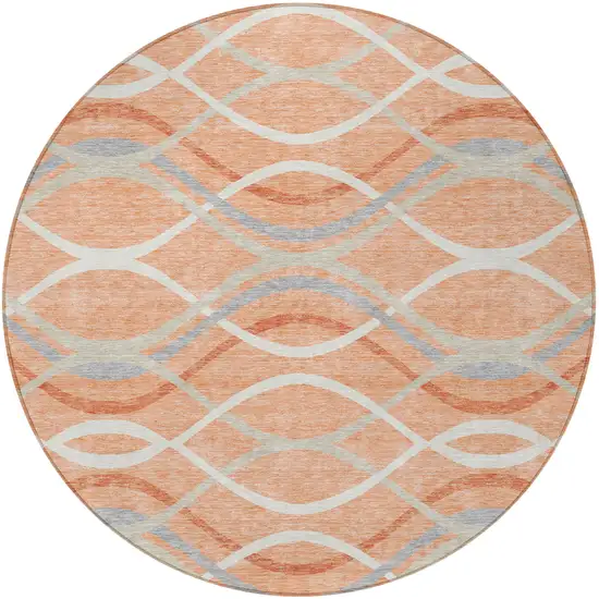 8' Peach Orange And Gray Round Abstract Washable Indoor Outdoor Area Rug Photo 5