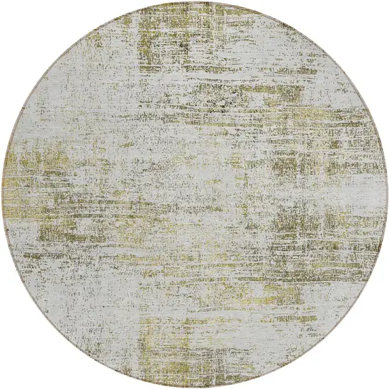 8' Pearl Ivory And Gold Round Abstract Washable Indoor Outdoor Area Rug Photo 2