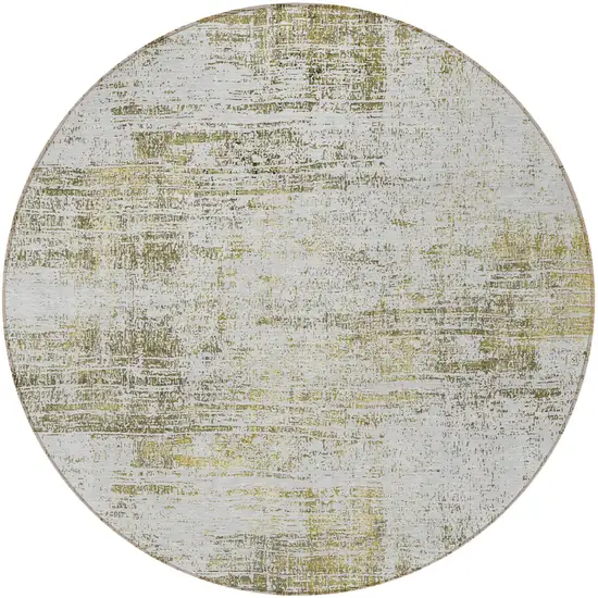 8' Pearl Ivory And Gold Round Abstract Washable Indoor Outdoor Area Rug Photo 4