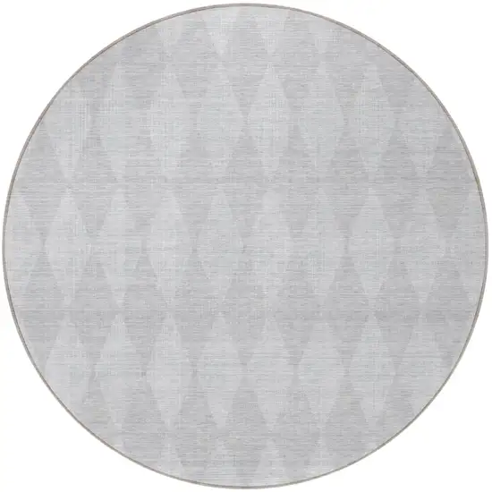 8' Pewter And Silver Round Geometric Washable Indoor Outdoor Area Rug Photo 4