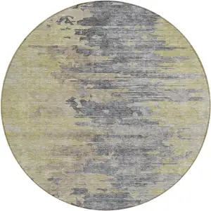 Photo of 8' Pewter Silver And Gray Round Abstract Washable Indoor Outdoor Area Rug