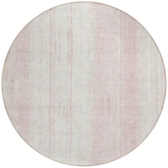 8' Pink And Ivory Round Striped Washable Indoor Outdoor Area Rug Photo 5