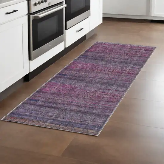 8' Pink And Purple Floral Power Loom Runner Rug Photo 1