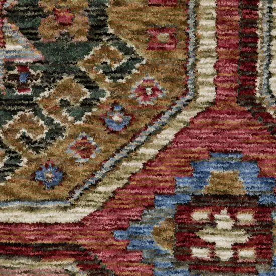 8' Pink And Red Medallion Runner Rug With Fringe Photo 7