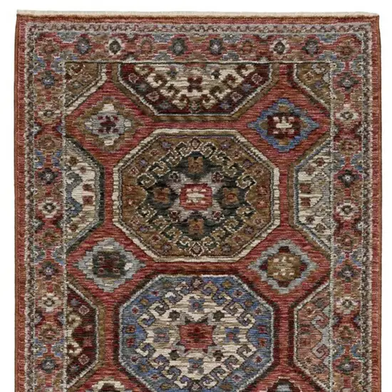 8' Pink And Red Medallion Runner Rug With Fringe Photo 5