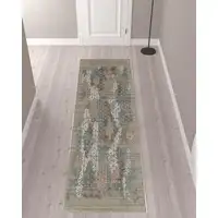 Photo of 10' Pink Blue And Taupe Abstract Hand Woven Runner Rug