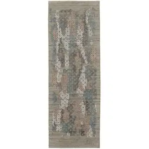 Photo of 8' Pink Blue And Taupe Abstract Hand Woven Runner Rug