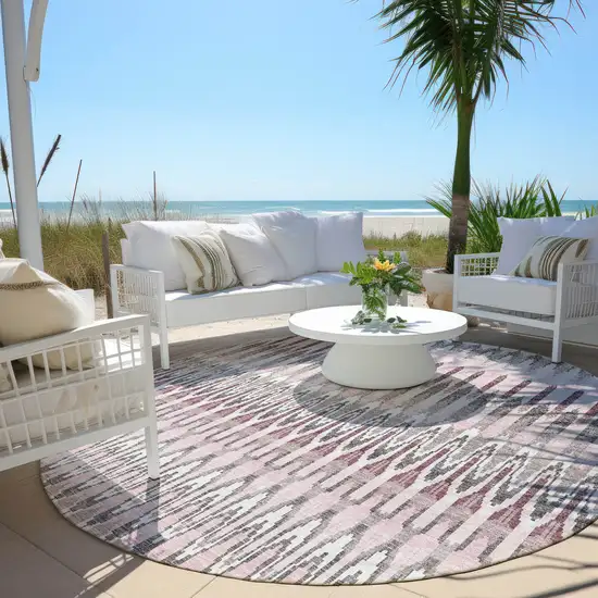 8' Pink Blush And Gray Round Southwestern Washable Indoor Outdoor Area Rug Photo 7