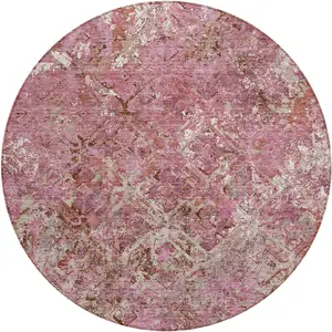 Photo of 8' Pink Blush And Mauve Round Geometric Washable Indoor Outdoor Area Rug