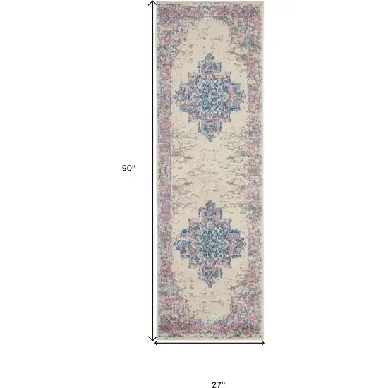 8' Pink Damask Power Loom Runner Rug Photo 7