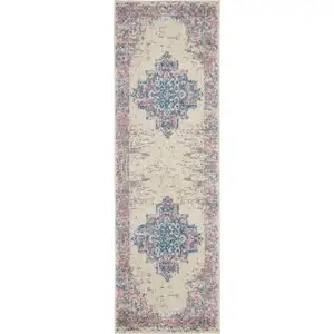 Photo of 8' Pink Damask Power Loom Runner Rug