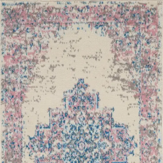 8' Pink Damask Power Loom Runner Rug Photo 6