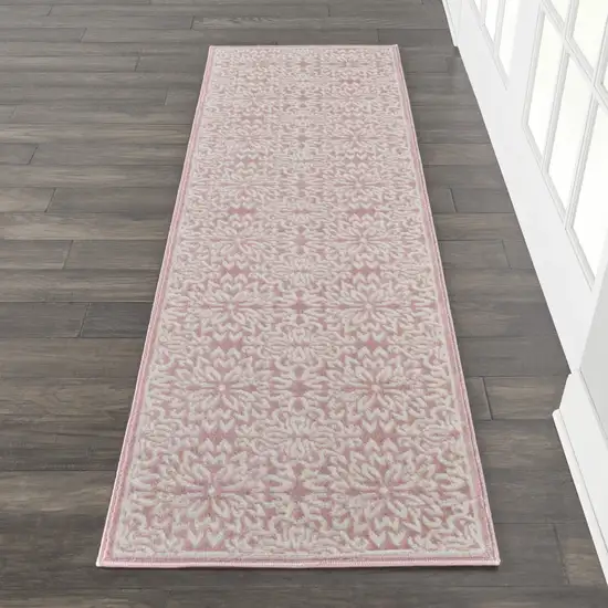 7' Pink Floral Power Loom Runner Rug Photo 8