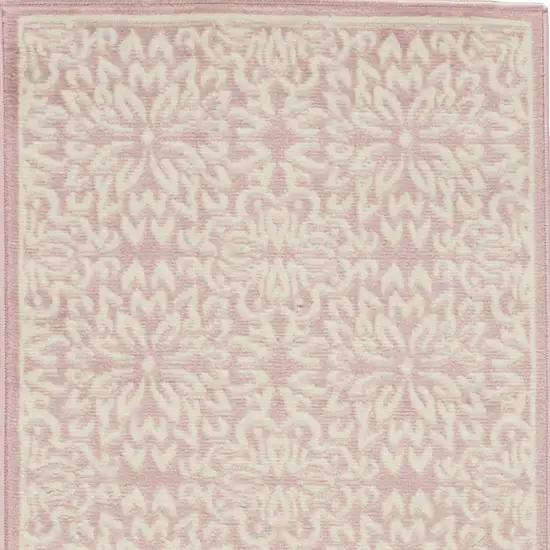 7' Pink Floral Power Loom Runner Rug Photo 2