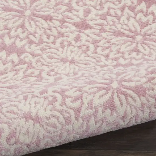 7' Pink Floral Power Loom Runner Rug Photo 8