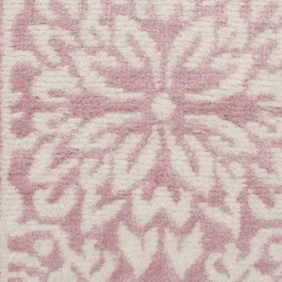 7' Pink Floral Power Loom Runner Rug Photo 7