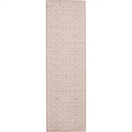 7' Pink Floral Power Loom Runner Rug Photo 4