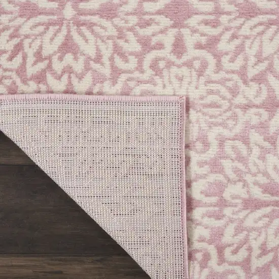 7' Pink Floral Power Loom Runner Rug Photo 7