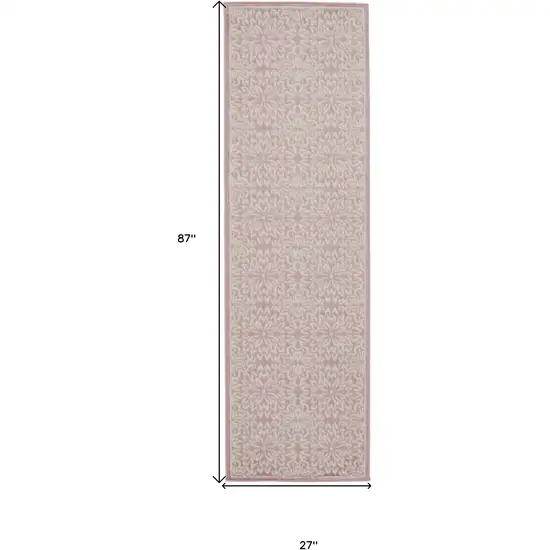 7' Pink Floral Power Loom Runner Rug Photo 6