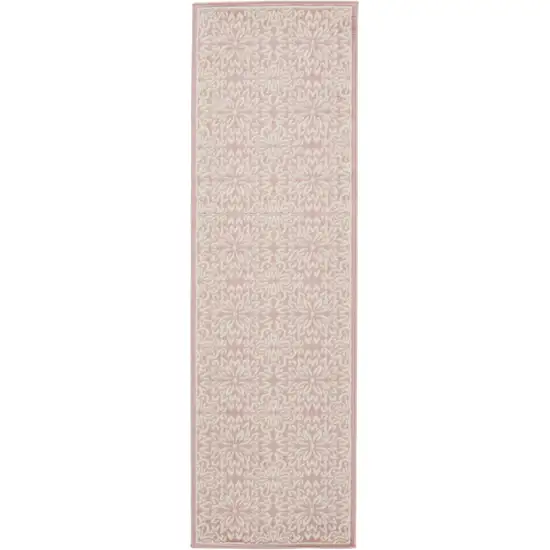 7' Pink Floral Power Loom Runner Rug Photo 3