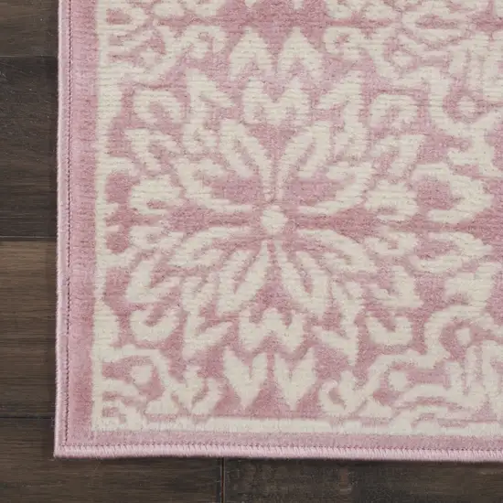 7' Pink Floral Power Loom Runner Rug Photo 6