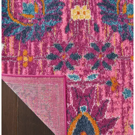 10' Pink Floral Power Loom Runner Rug Photo 5