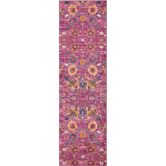 10' Pink Floral Power Loom Runner Rug Photo 1