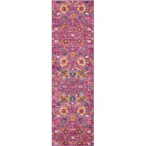 Photo of 10' Pink Floral Power Loom Runner Rug