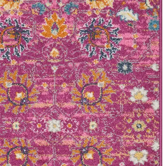 10' Pink Floral Power Loom Runner Rug Photo 8