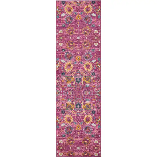 10' Pink Floral Power Loom Runner Rug Photo 3