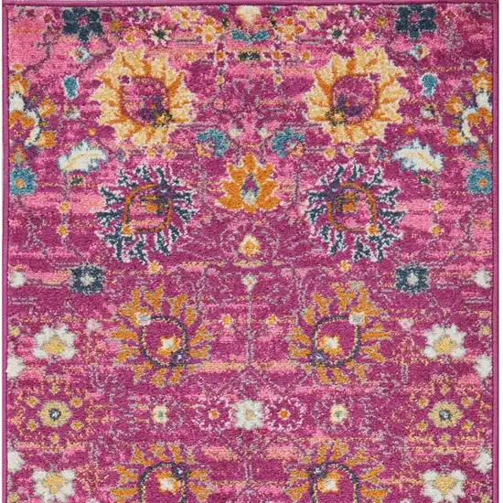 10' Pink Floral Power Loom Runner Rug Photo 2