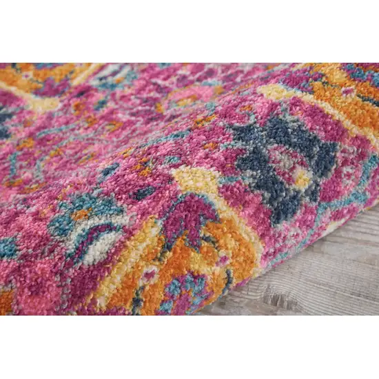 10' Pink Floral Power Loom Runner Rug Photo 6