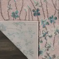 Photo of 7' Pink Gray and Blue Floral Vines Runner Rug