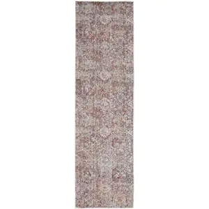 Photo of 8' Pink Ivory And Gray Abstract Stain Resistant Runner Rug