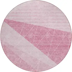 Photo of 8' Pink Mauve And Blush Round Geometric Washable Indoor Outdoor Area Rug