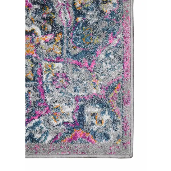 8' Pink Medallion Power Loom Runner Rug Photo 4