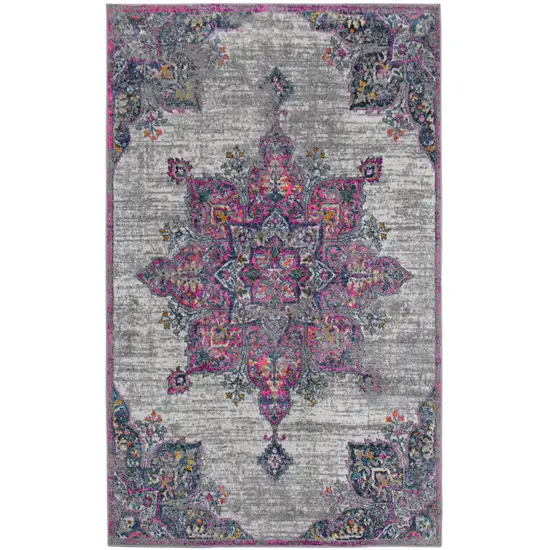 8' Pink Medallion Power Loom Runner Rug Photo 3