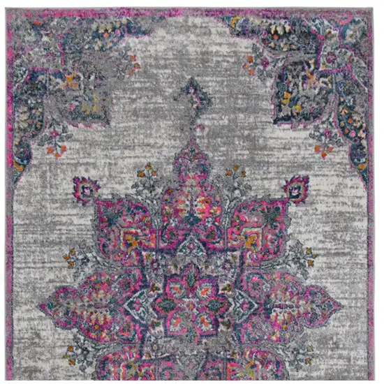 8' Pink Medallion Power Loom Runner Rug Photo 9