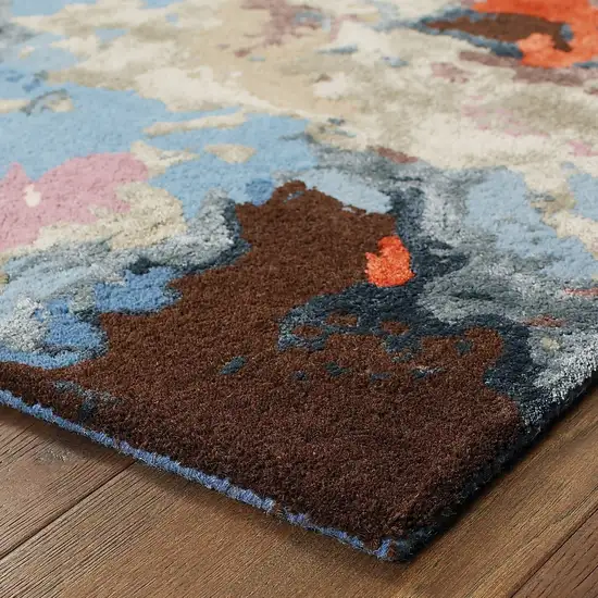 8' Pink Orange And Blue Abstract Hand Tufted Runner Rug Photo 4