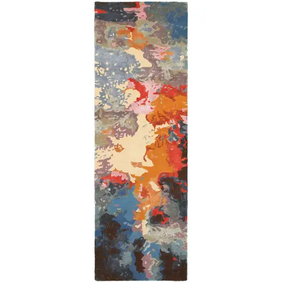 8' Pink Orange And Blue Abstract Hand Tufted Runner Rug Photo 2