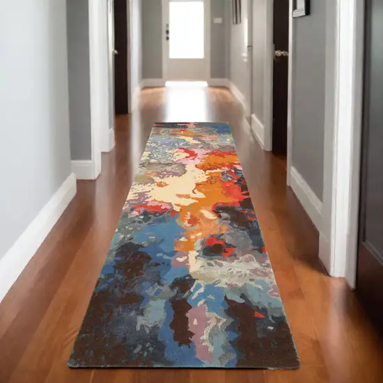 8' Pink Orange And Blue Abstract Hand Tufted Runner Rug Photo 1