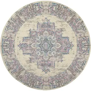 Photo of 8' Pink Round Damask Power Loom Area Rug