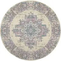 Photo of 8' Pink Round Damask Power Loom Area Rug
