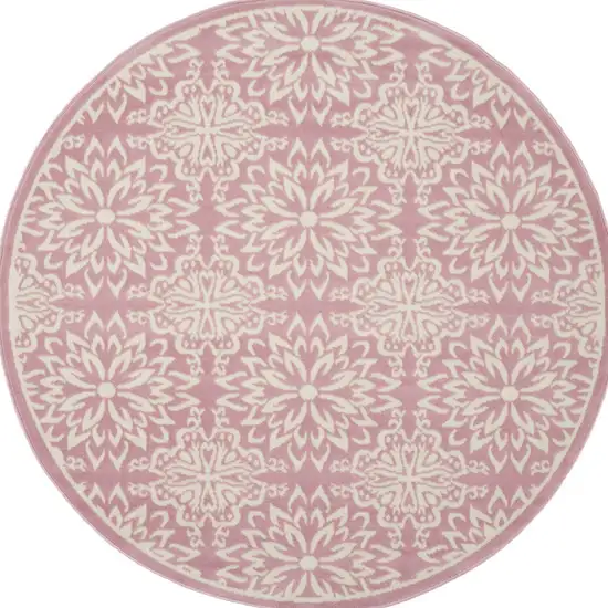 5' Pink Round Floral Power Loom Area Rug Photo 4