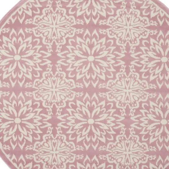 5' Pink Round Floral Power Loom Area Rug Photo 3