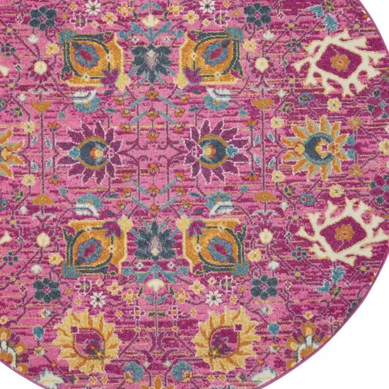 4' Pink Round Floral Power Loom Area Rug Photo 8