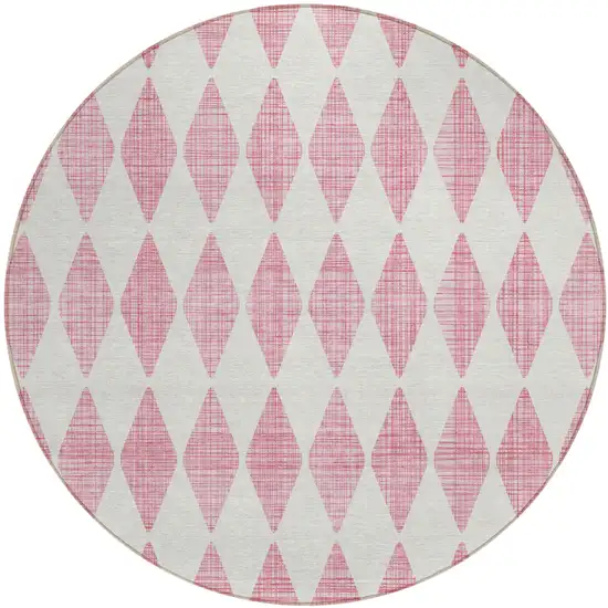 8' Pink Round Geometric Washable Indoor Outdoor Area Rug Photo 2