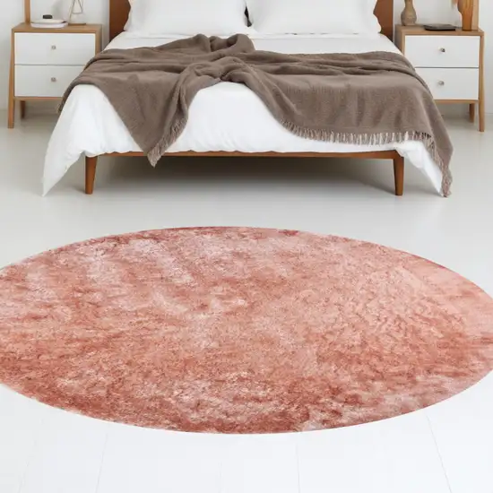 8' Pink Round Shag Tufted Handmade Area Rug Photo 1