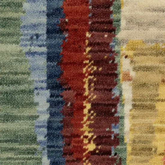 12' Pink Yellow And Dark Blue Abstract Runner Rug With Fringe Photo 9